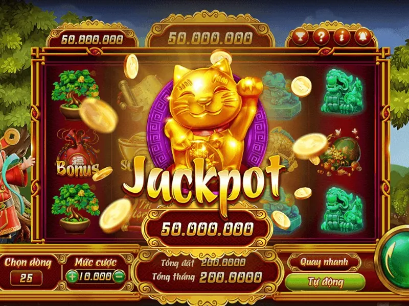 Hình ảnh các máy slot game đầy màu sắc với biểu tượng jackpot tại f168